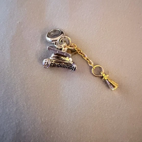 Silver & Gold Graduation Cap and Scroll Dangle Charm - Picture 3 of 6